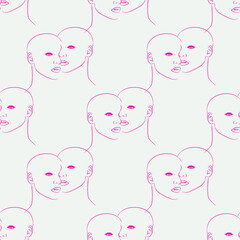 Vector seamless pattern abstraction hipster face contour 