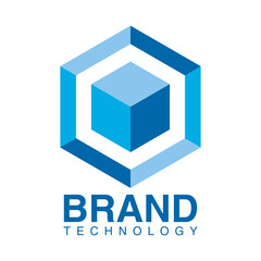 brand technology emblem with blue cube