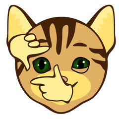 cat that looks at the scene through the frame mimicked with his hands gesture, simple colored emoticon, vector emoji in color