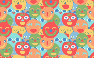 seamless pattern with smile face. cartoon smileys. happy face. happy emotion face. face. happiness. funny emoticon pattern. horizontal backgrounds.