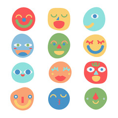 set of cartoon smileys. icon face. happy emotion face. face. happiness. design element. decorate. funny emoticon, icon, symbol.