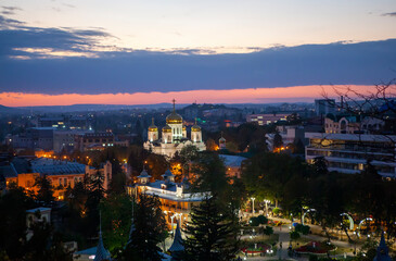 Fototapeta na wymiar Spassky Cathedral at sunset. View from Goryachaya Mountain. Pyatigorsk. Stavropol region. Russia