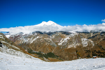 View of Elbrus from Mount Cheget. Elbrus region, Kabardino-Balkaria. Russia