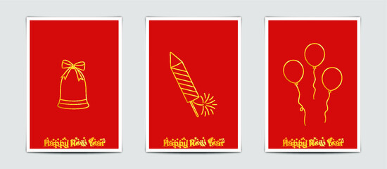 Merry Christmas modern card set elements greeting text lettering red background.