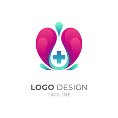 Blood donors logo template, Heart medical cross vector