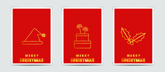 Merry Christmas modern card set elements greeting text lettering red background.