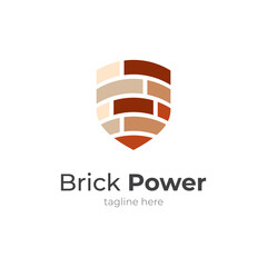 Brick shield emblem/badge logo, Strong wall vector icon, Building protection logo concept