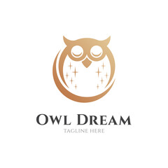 Owl and moon luxury logo concept, Sleeping owl mascot logo with gold color