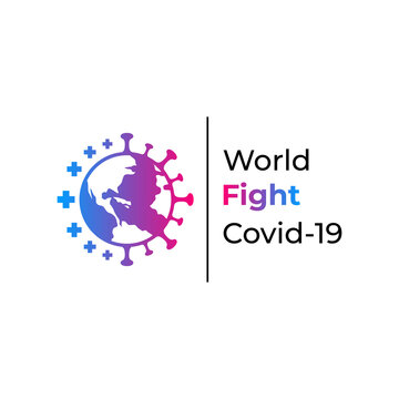 World Fight Covid-19 Logo Vector, Stop Corona Virus Spread Logo Template