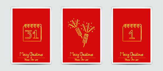 Merry Christmas modern card set elements greeting text lettering red background.