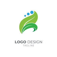 Fototapeta premium Leaf Dew Logo, Green Nature Logo Vector