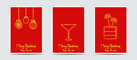 Merry Christmas modern card set elements greeting text lettering red background.