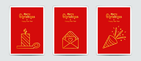 Fototapeta na wymiar Merry Christmas modern card set elements greeting text lettering red background.