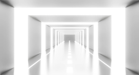 Abstract white light tunnel architecture background. 