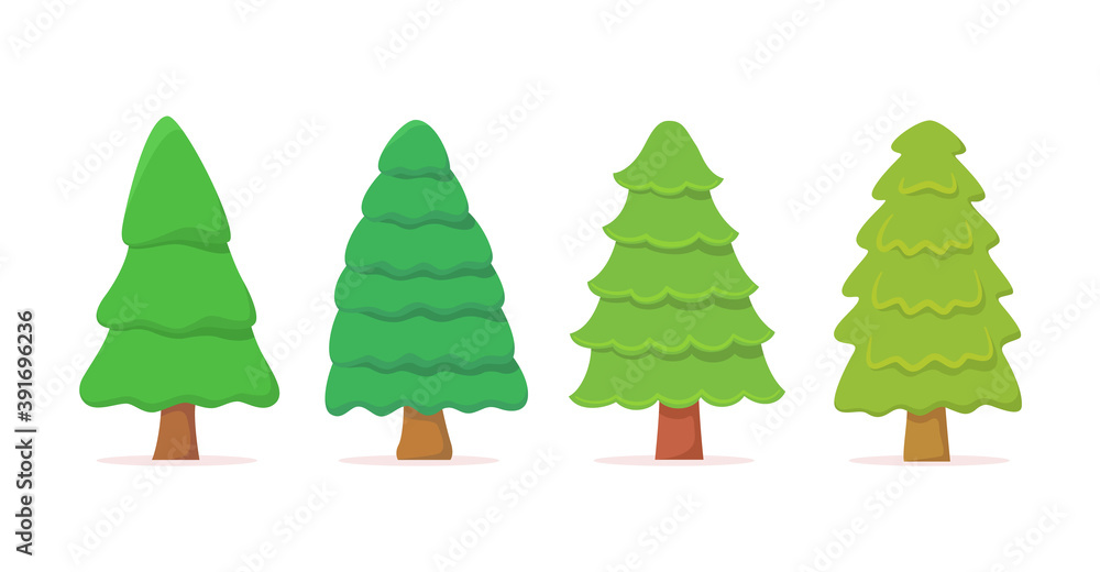 Aufkleber fir tree set collection hand drawn white isolated background with color flat style vector design