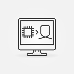 Chip with Human on Computer Display Screen outline vector concept icon or design element