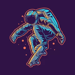 Gordijnen Skateboard astronaut jump with skateboard  © tombkick
