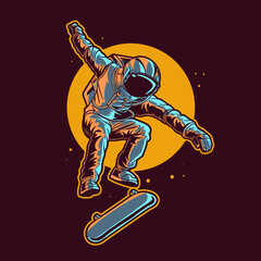 astronaut jump on space skateboarding with moon background