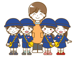 男性保育士と幼稚園児たち