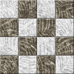 Stone decorative tiles with tropical leaves texture. Element for interior design. Background texture
