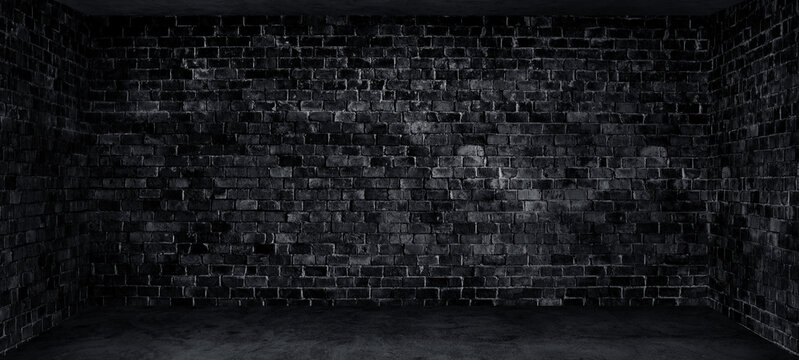 Empty space of Studio dark room brick wall grunge texture background.