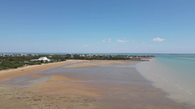 Slow moving Aerial Drone shot of Mindil Beach in Darwin, Northern Territory