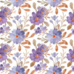 Obraz premium Seamless pattern with purple floral and brown leaves with watercolor
