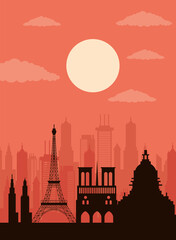 cityscape paris skyline scene icon