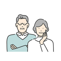 考え事をしているシニア世代の夫婦　上半身イラスト素材　