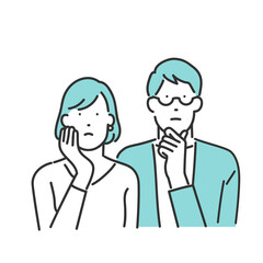 考え事をしている若い夫婦・カップル　上半身イラスト素材