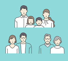 夫婦 家族の全身イラスト シンプルタッチ Wall Mural Takayuki Iida