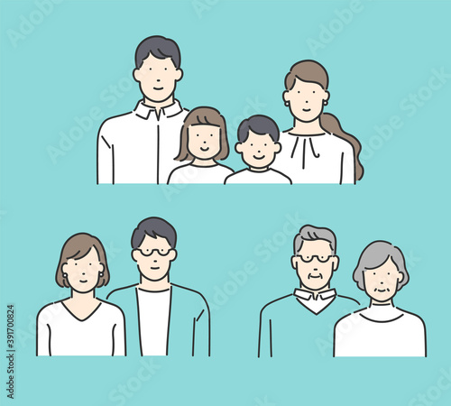 夫婦 家族の上半身イラスト シンプルタッチ Wall Mural Emma 夫婦 家族の上半身イラスト シンプルタッチ Wall Mural Emma