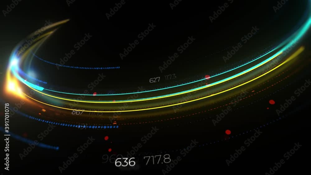 Poster 3d render loop animation of digital light trails. fast data transfer concept. render with depth of f