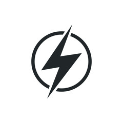 Lightning bolt in the circle graphic icon. Energy sign isolated on white background. Electric power symbol. Lightning bolt icon. Lightning, electric power vector logo.