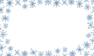 Snowflake simple doodle frame. Hand drawn snow element isolated on white background. Winter season, Christmas celebration