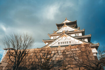 Osaka Castle with cloudy sky in winter season