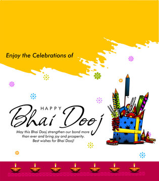 Vector illustration of celebrating Bhai Dooj with Indian family during Happy Diwali festival background