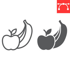Fruits line and glyph icon, apple and banana, fruits sign vector graphics, editable stroke linear icon, eps 10.