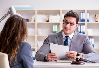 Lawyer discussing legal case with client