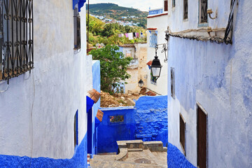 Fototapeta premium View of the blue walls of Medina quarter in Chefchaouen, Morocco.