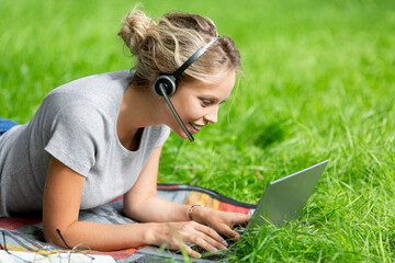 Young student-girl during online lesson.