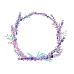 wreath, lavender, watercolor illustration by hand