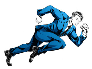 ダッシュするアメコミ風スーツ姿のビジネスマン