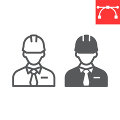 Builder line and glyph icon, construction worker and repairman, engineer sign vector graphics, editable stroke linear icon, eps 10.