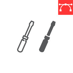 Screwdriver line and glyph icon, construction and tool, service sign vector graphics, editable stroke linear icon, eps 10.