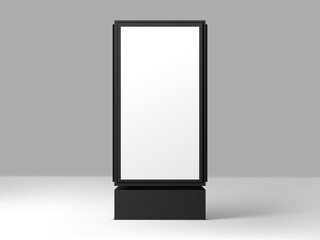 Blank advertisement banner lightbox on gray background. Vertical street poster billboard mockup. Vector realistic illustration