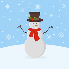 Christmas greeting card with snowman. Vector illustration.