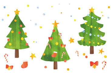 水彩風　かわいいクリスマスツリーのイラスト