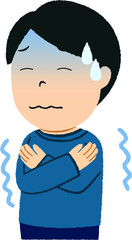 風邪のひき始めで震える男性のイラスト