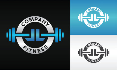 monogram letter LL fitness emblem logo